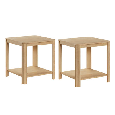 Ensemble de tables de bout d'angle arrondies de 2 - table de chevet carrée de 22,1 po avec pieds à vagues verticales, table d'appoint Boho à 2 niveaux pour le salon, la chambre à coucher et le bureau personnel