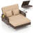  2PCS Wicker Loveseat & Storage Ottoman w/ 4-Level Backrest & Soft Cushion Beige-1784665455