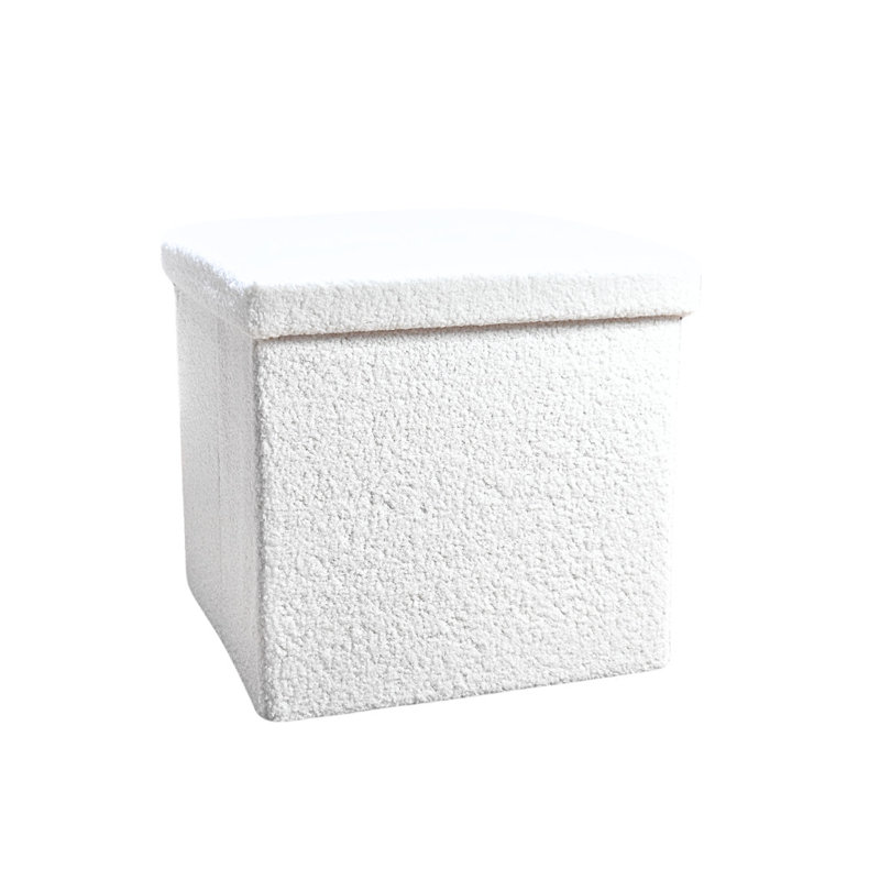 15" White Boucle Cube Storage Ottoman