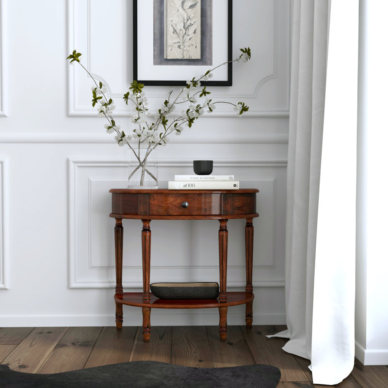Mozart Demilune Console Table with Storage, Dark Cherry