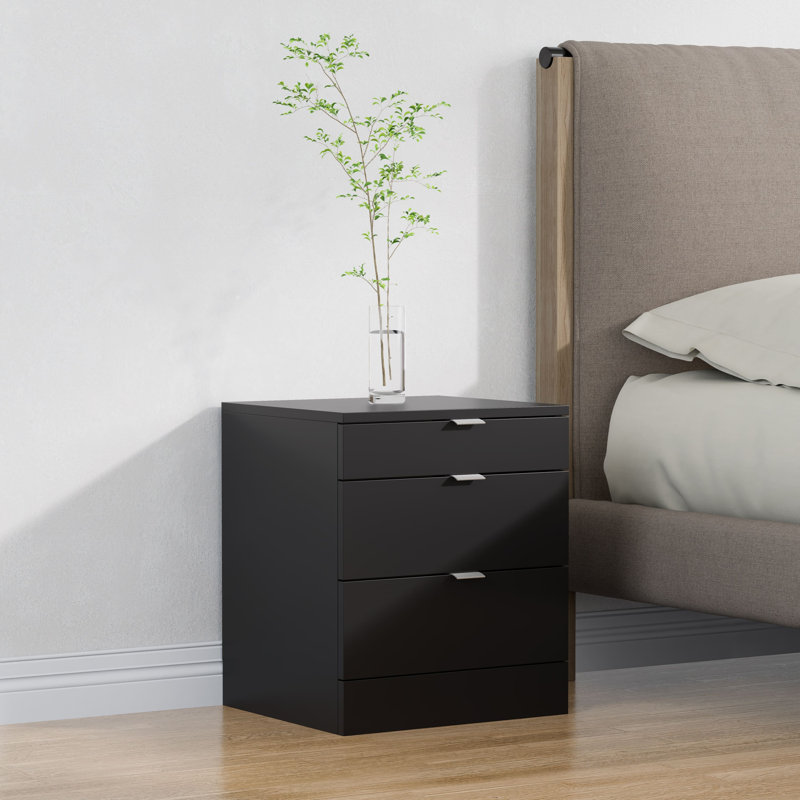 3 Drawers Bedside Table Bt301, Black