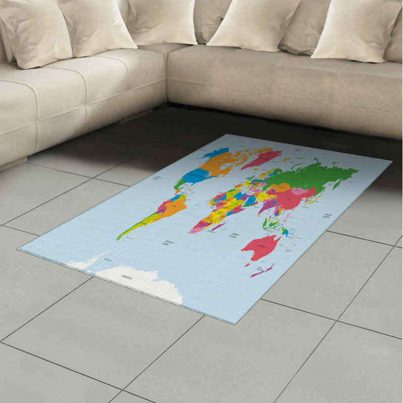 Map High Density Long Fiber Poly Threads Decorative Area Rug Carpet, Rectangle 4' x 5'8"