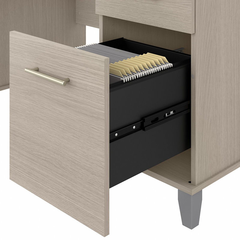 Bureau 60 po avec tiroirs Kaionna, bureau d'ordinateur avec rangement, bois moderne, chêne sable, Chêne sablé
