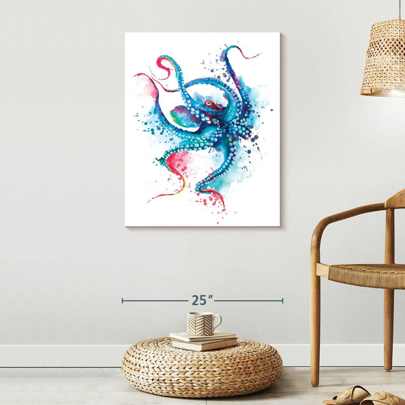 Blue Octopus Splash sur impression sur toile, H 30 po x l 24 po x P 1,25 po