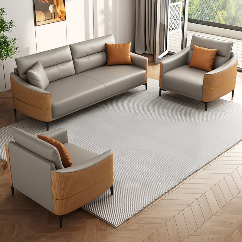Ensemble de salon Floson, Orange / or / similicuir blanc cassé