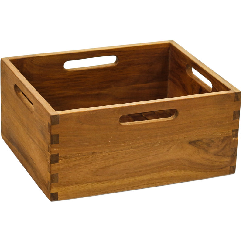 7" Spa Medium Teak Storage Bin, 7" H x 16" W x 13" D