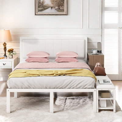 Metal Shaula Bedroom Sets With Cushioned Footrest With Two-Tier Storage Shelves, 1 Wooden Storage Cabinet by Ebern Designs