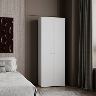 Système d'organisation à 2 portes, quatre tablettes fixes, rangement compact pour garde-robe de chambre à coucher, rangement pour salle de lavage, rangement pour buanderie, mobilier de rangement autoportant, blanc