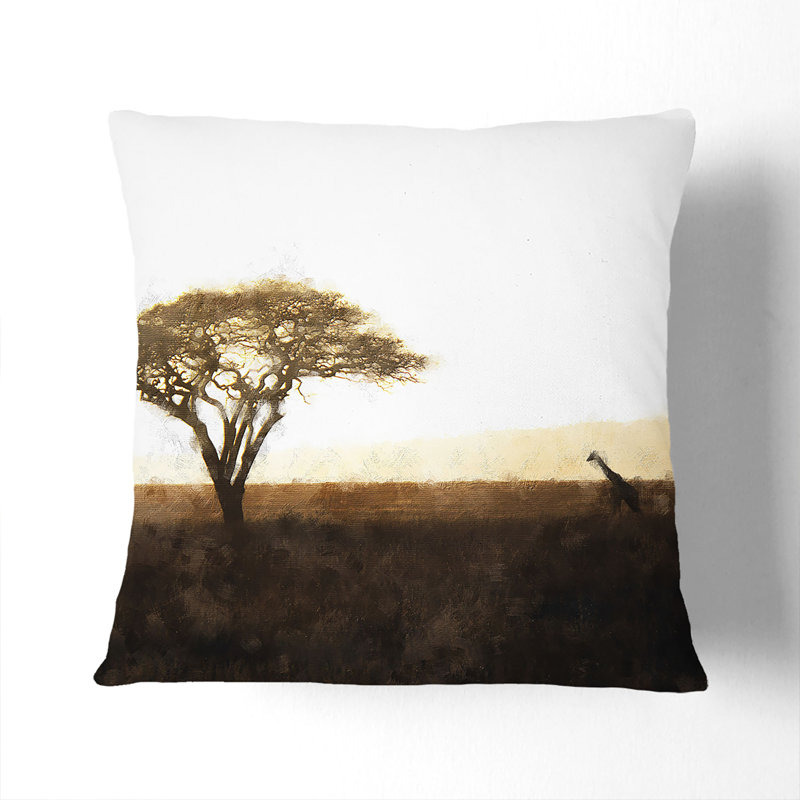 Giraffe in Tanzania Painting Cushion with Filling, 55cm H x 55cm W x 20cm D