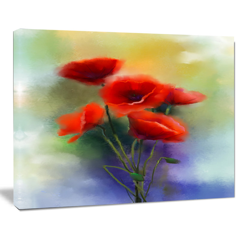 «Watercolor Red Poppy Flowers», impression sur toile tendue, H 20 po x l 20 po x P 1 po