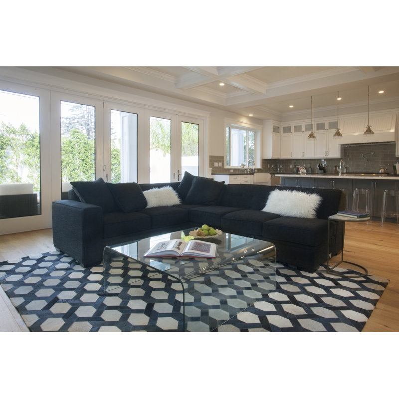 Natural Hide Cowhide Geometric Area Rug, Rectangle 5' x 8'