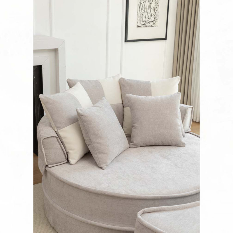 Fauteuil en chenille rembourré avec 5 coussins moelleux, Gris