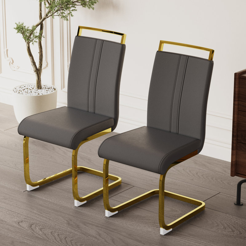 Ensemble de 2 chaises de salle à manger modernes, dossier haut rembourré avec pieds en métal en forme de C, 2, Gris foncé