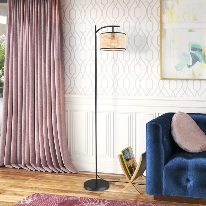 Rustic Floor Lamp With Rattan Lampshade Stnanding Light With Footswitch For Home Reading Office Bedroom