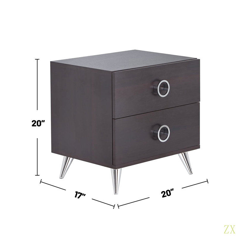 Table de chevet 2 tiroirs en MDF avec pieds en plastique pour la chambre à coucher, le salon, le placard