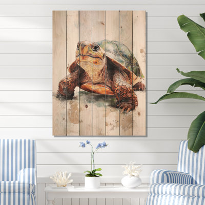 Mignon portrait de tortue - impression sur bois vert moderne sur bois de pin naturel