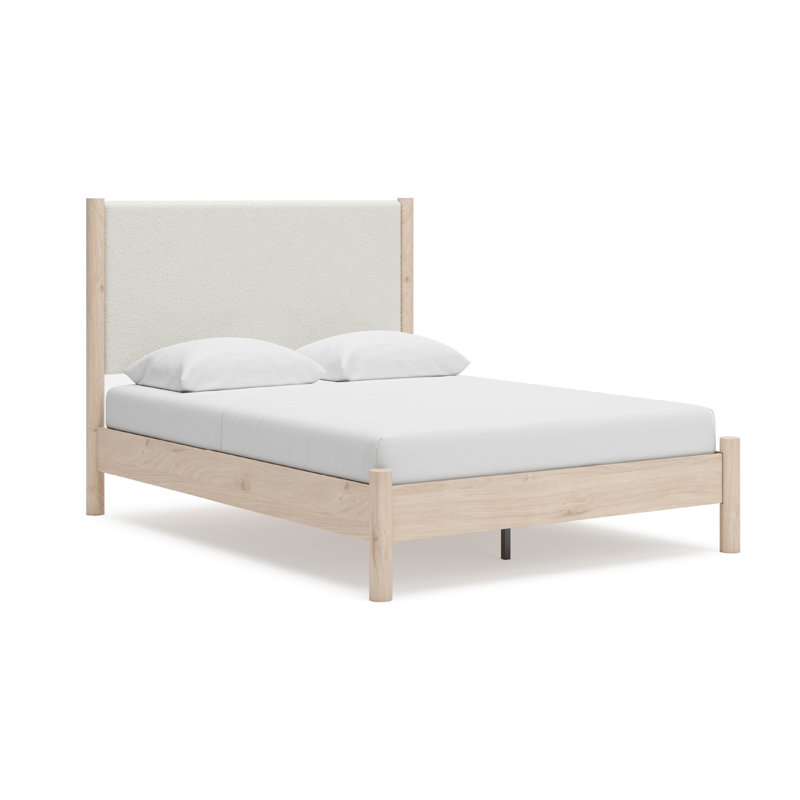 Grand lit à panneau tapissier Ciaran, Beige / Blanc, Grand lit