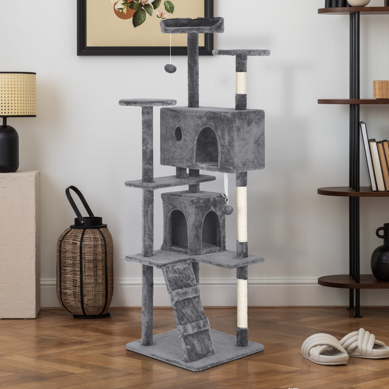 Tour pour arbre à chat Derrell, Gris clair, H 70 po x l 21,3 po x P 21,3 po
