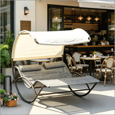 Outdoor Rocking Day Bed with Canopy, Sun Lounger and Chaise, Ideal for Patio, Poolside, and Garden Relaxation