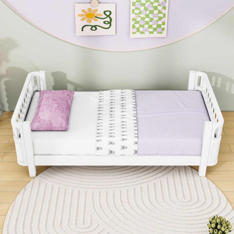 Wood Platform Bed with Slats, Twin, White