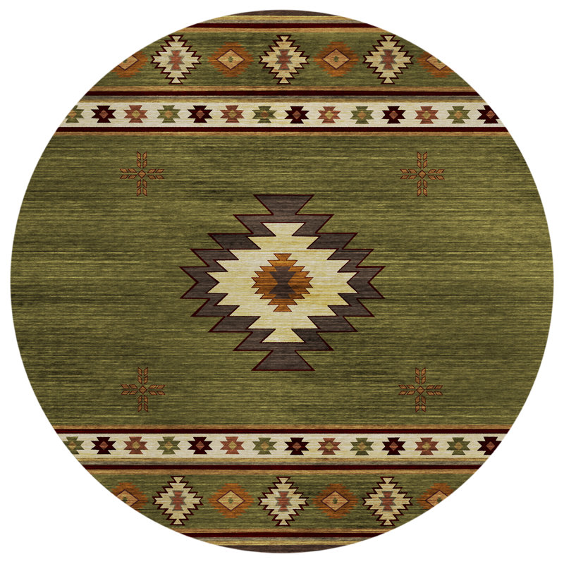 Binford Washable Southwestern Indoor / Outdoor Rug, Round 8'