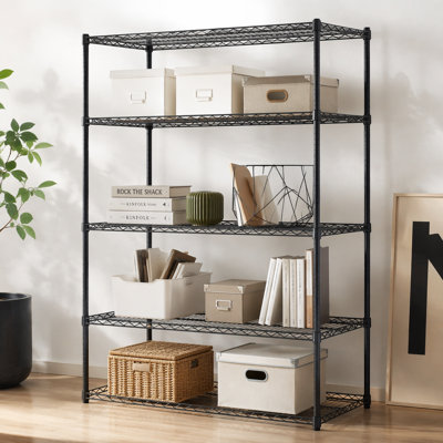 Étagères de rangement robustes en métal avec roulettes l 55,5 po x P 24 po x H 80 po, 4 niveaux réglables, capacité de 2400 lb, étagère de garage, rangement industriel roulant, noir