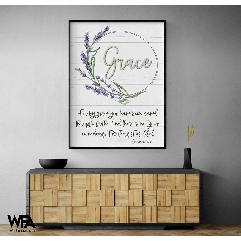 «Grace» par Susie Boyer, affiche Éphésiens 2: 8, impression de God Grace, citation de la Bible, œuvre d'art floral rustique, art mural de salon champêtre
