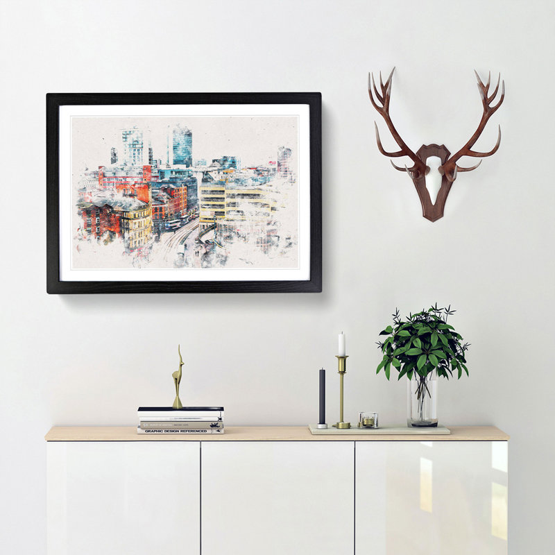 The Manchester Skyline - Picture Frame Painting Print, Black Framed, 24cm H x 33cm W x 2cm D