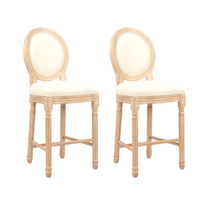 Ensemble de 2 tabourets en bois avec sièges rembourrés French Country