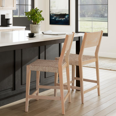 Corrine Solid Wood Natural Counter Stool with Handwoven Rattan Seat