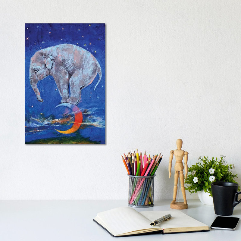 Baby Elephant Moon 1 Piece Wrapped Canvas Wall Art, 30.48cm H x 20.32cm W x 1.91cm D