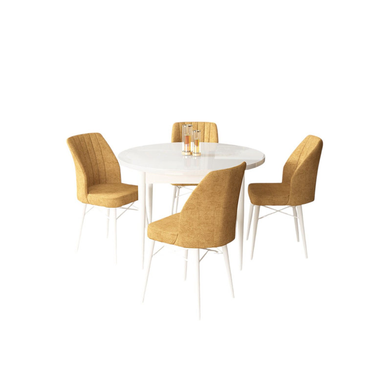 Ensemble de table et chaises de salle à manger moderne 5 pièces, blanc et cappuccino | Table 35,4 po x 29,5 po x 35,4 po | Chaises 17,7 po x 36,6 po x 16,5 po | Panneau de particules 100% mélaminé, pieds en bois, structure en métal, sièges confortables en mousse, design élégant pour les maisons contemporaines