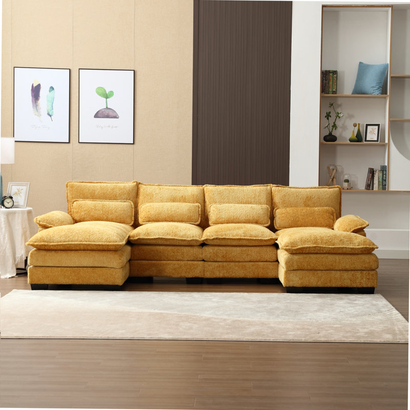 Grand canapé modulaire en U en chenille de style uni We Win pour un rassemblement confortable et relaxant