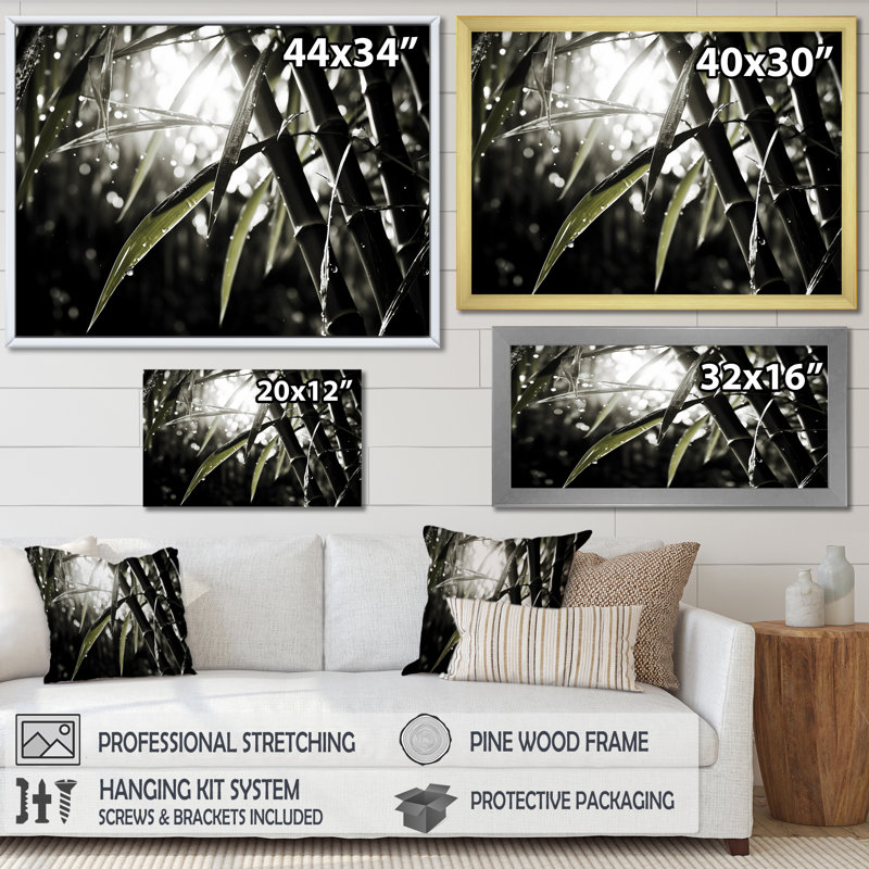 Décoration murale photo en bambou noir et blanc_106575, H 24 po x l 32 po x P 1 po, Cadre naturel flottant