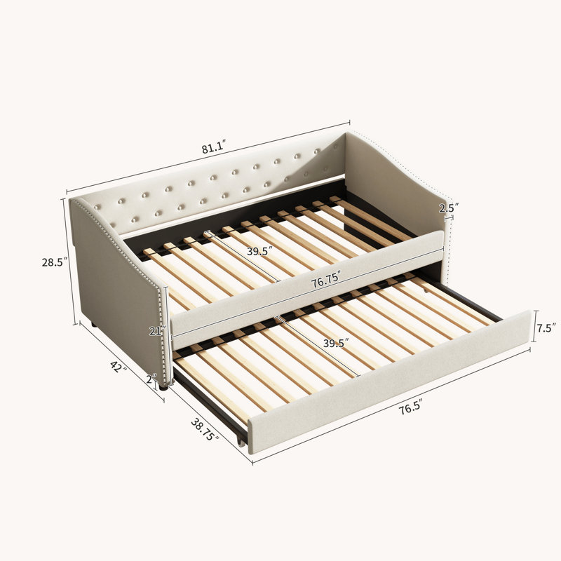 Twin Size Daybed+Twin Size Trundle, Twin, Beige