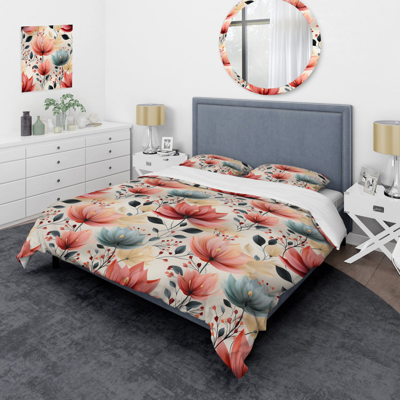 Ensemble de housse de couette Elegant Red Floral, Housse de couette simple + 1 taie décorative stan