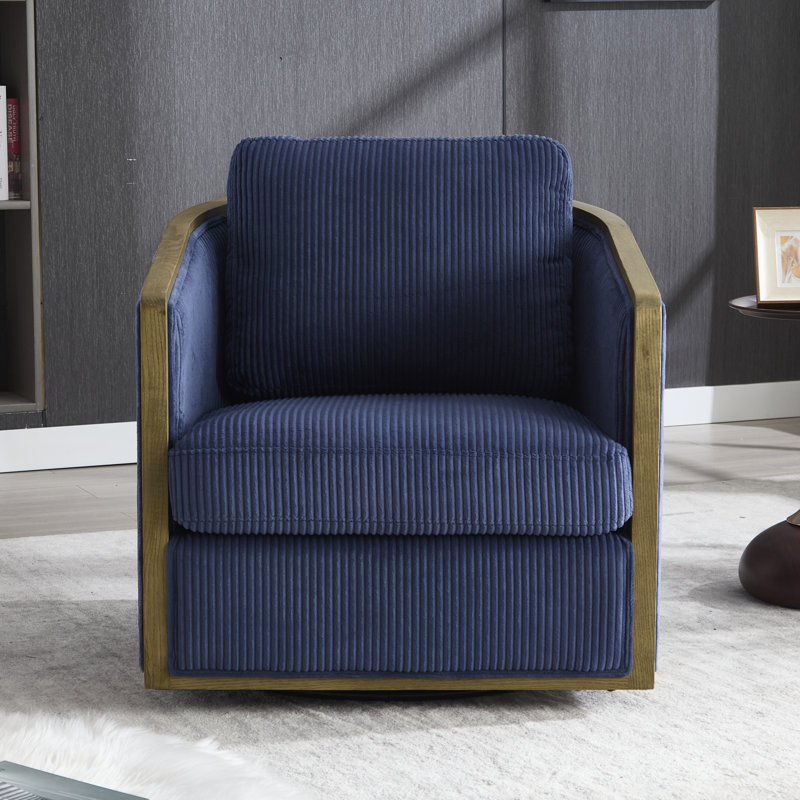 Swivel Barrel Chair, 360 Degree Swivel Barrel Club Chair, Navy Corduroy