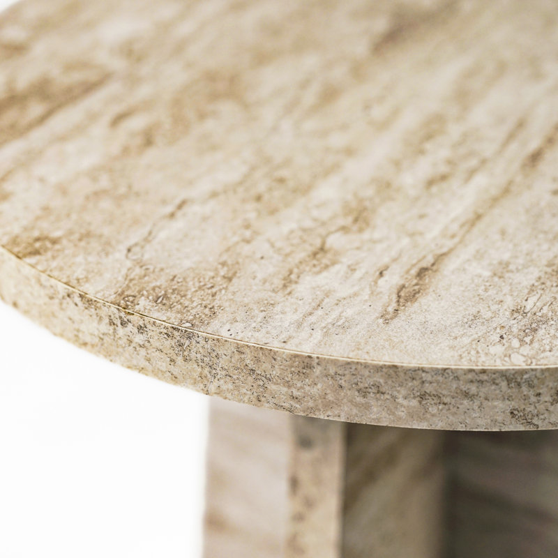 Travertine-Style Round Nesting Side Tables Modern Coffee Tables Set of 2