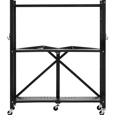 30 X 13 36-Inch 3 Foldable Storage Shelf With Wheels, Effortless Installation, 5 Swivel Wheels For Mobility On Floors, Q235a Carbon Steel, Detachable Feet, Crossbar, Compact Folding