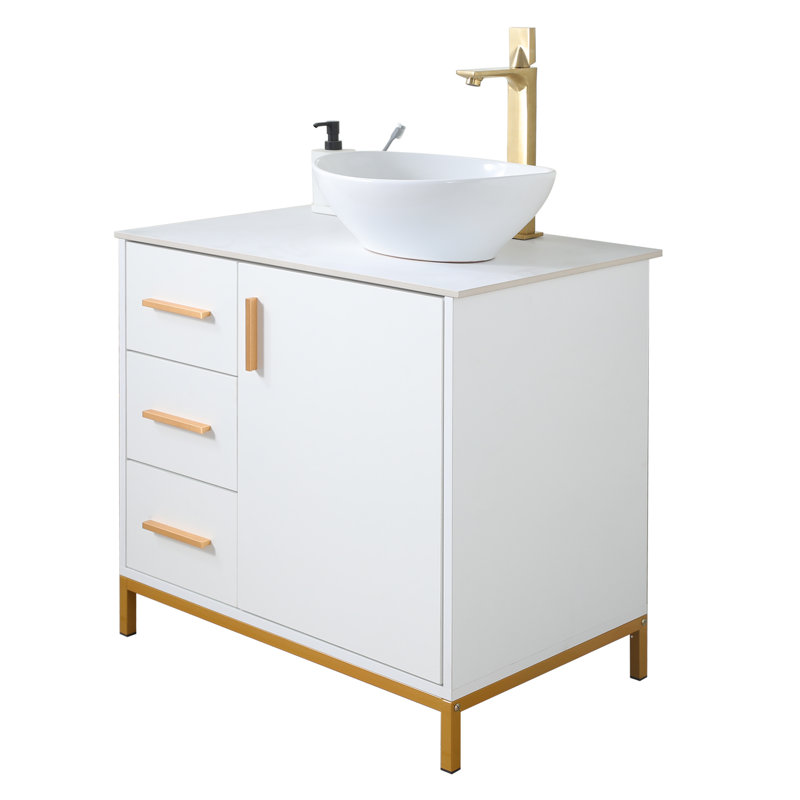  Modern Free-Standing Single Bathroom Vanity Set, White