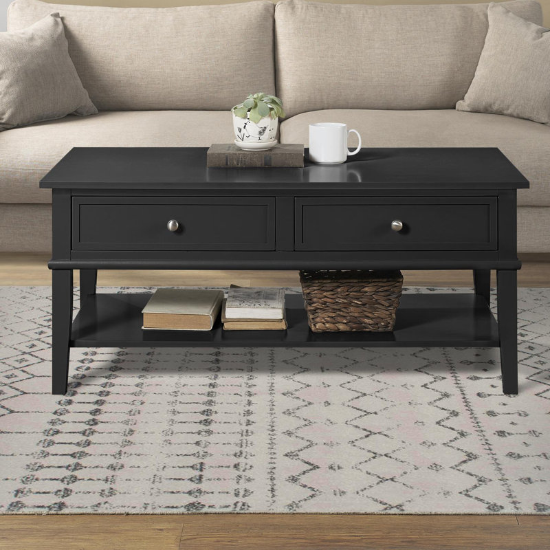 Clarice Four Leg Coffee Table with Storage, Black