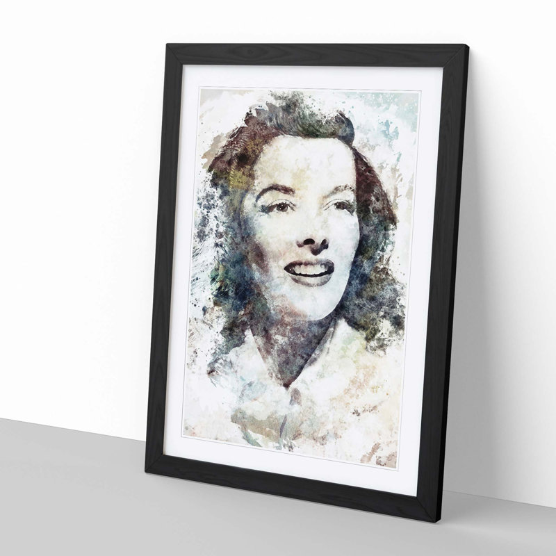 Katherine Hepburn in Abstract - Framed Print, Black, 50cm H x 35cm W x 2cm D