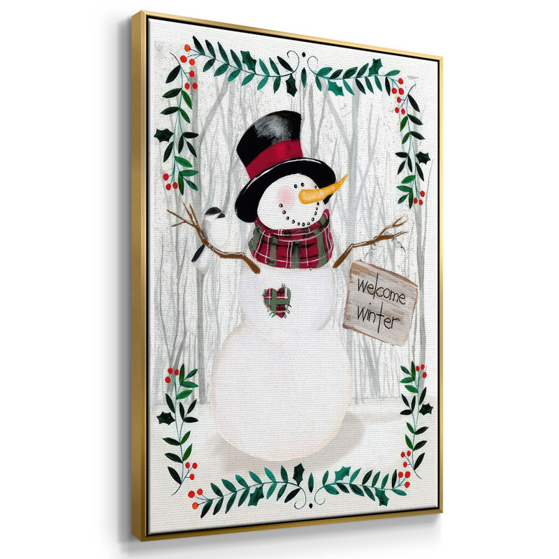 Folk Snowman Forest I, Cadre flottant doré, H 37 po x l 25 po x P 1,5 po