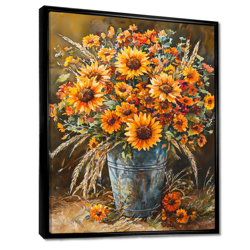Lusk - décoration murale florale, Noir, Impression encadrée flottante, H 20 po x l 12 po
