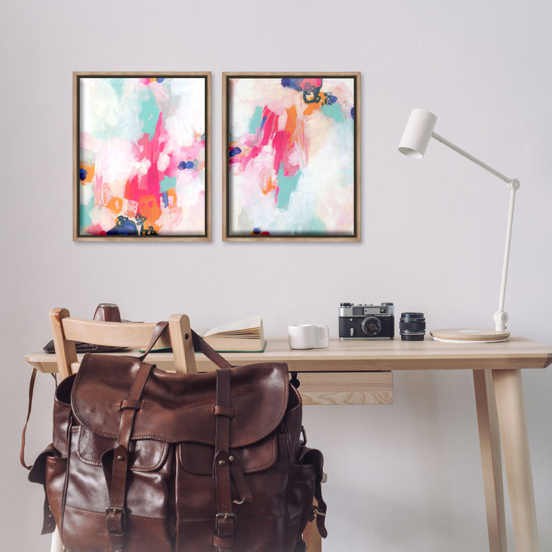  «Pink & Pastel Splotches», ensemble de 2 toiles flottantes encadrées par June Erica Vess, H 21 po x l 17 po