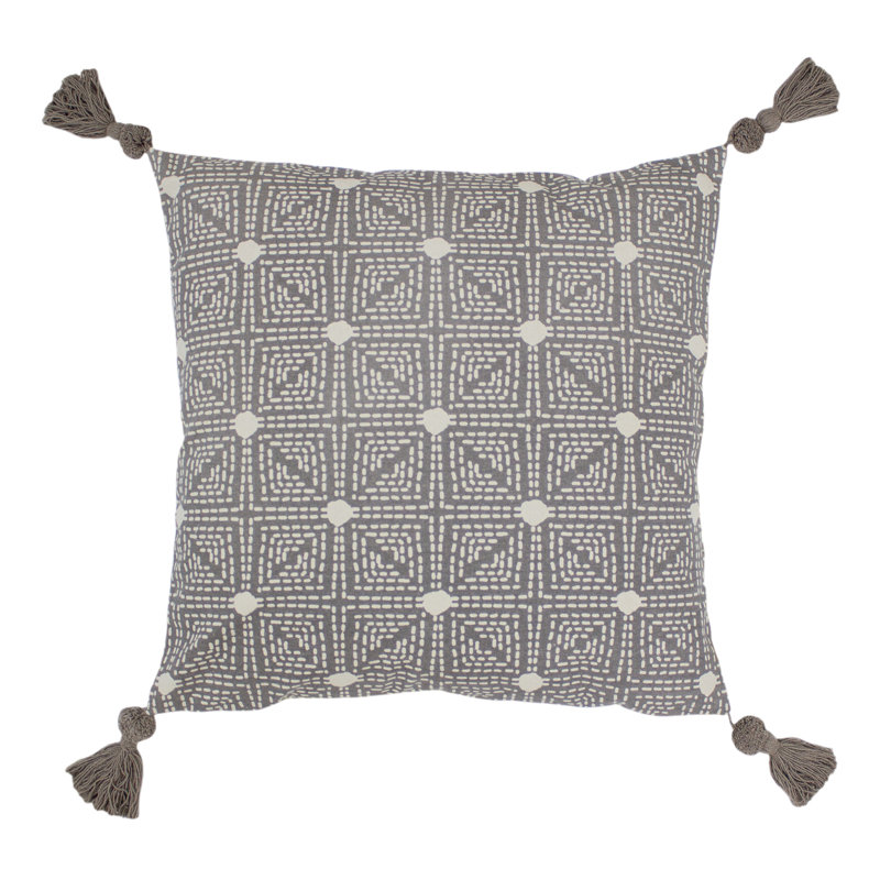 Chia Geometric Square Cushion, Grey, 100% Hollowfibre Polyester