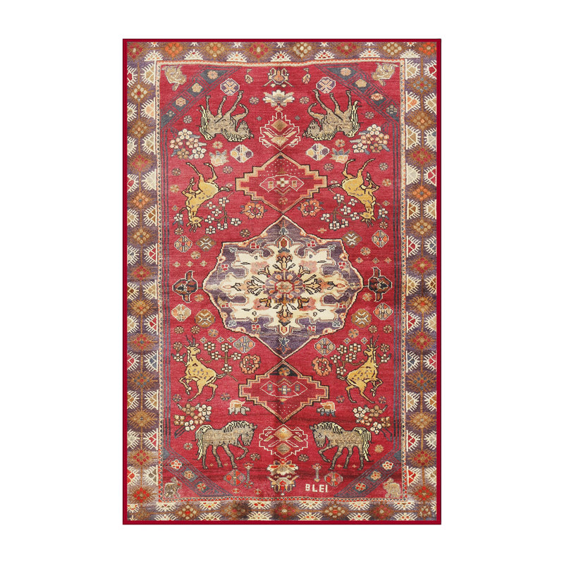 Tapis jaune/rouge/noir clair traditionnel Bellingen, Rectangle 3 pi x 5 pi