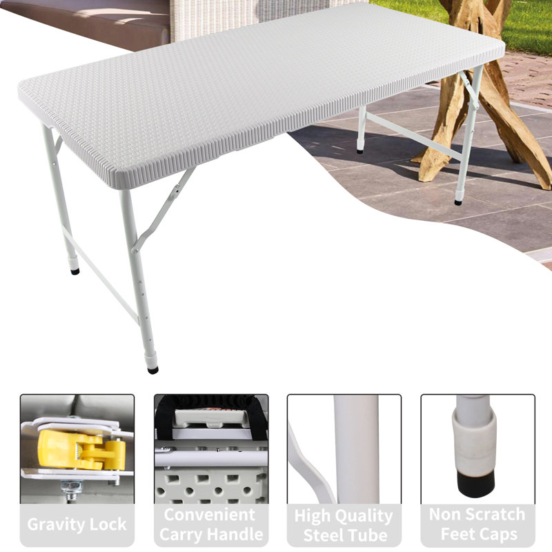 Table pliante portative de 4 pi - Acier inoxydable de conception triangulaire stable et lisse pour l'intérieur et l'extérieur du plateau de table