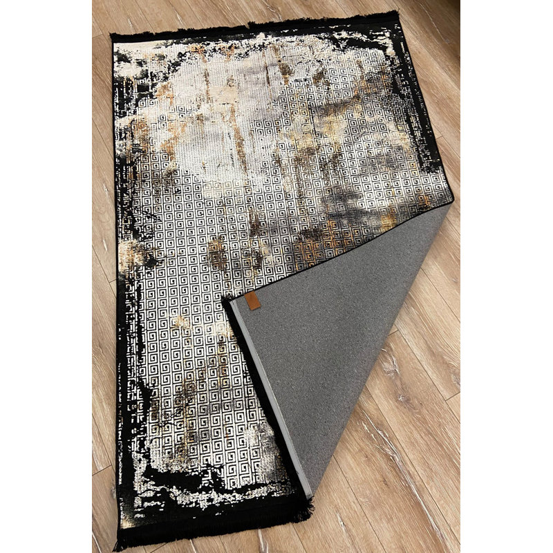 Black White Patterned Rug, Rectangle 3'11" x 5'10"