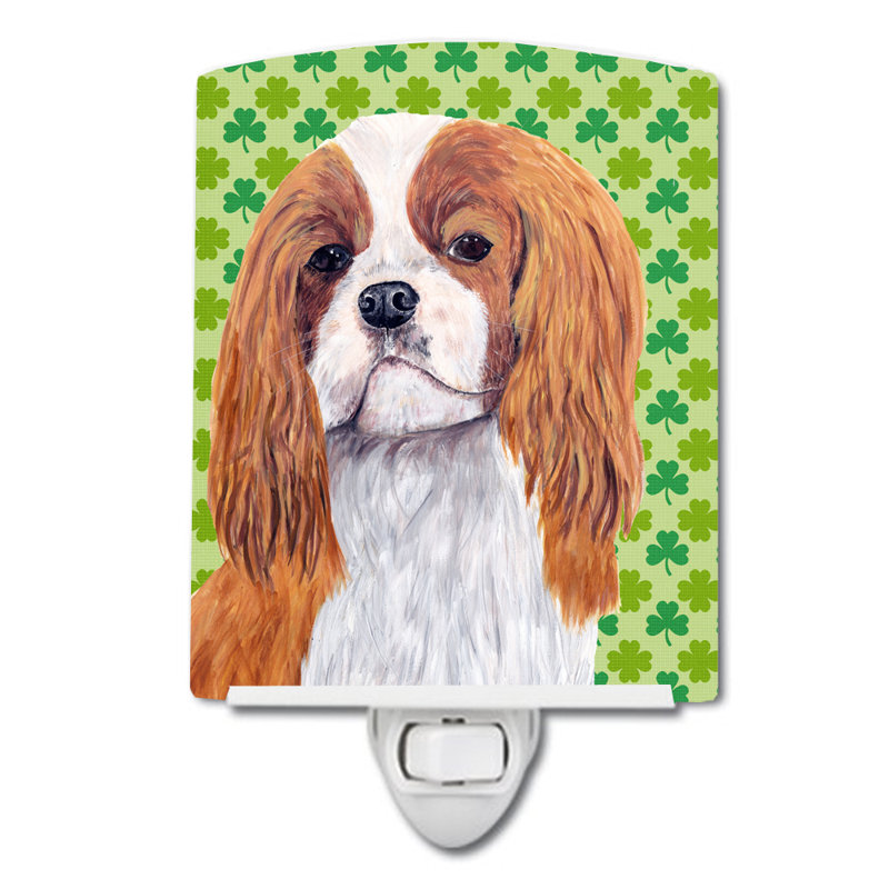 Éclairage de nuit en céramique akita trèfle St. Patrick's Day, Brun cavalier Spaniel